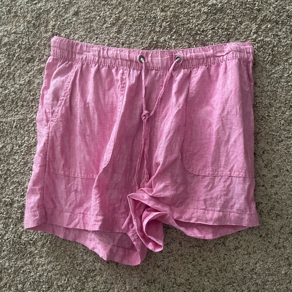 C & C California CA 100% Linen womens pockets Pink Comfort Vacation shorts L